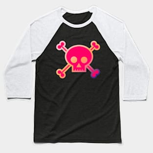 Skull and Crossbones Pirate Flag Hot Pink Gradient Baseball T-Shirt